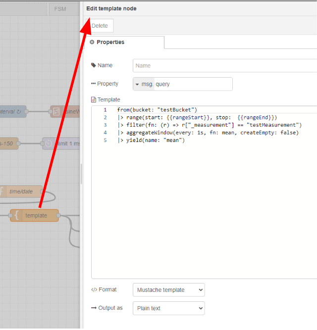 "Screenshot showing the template node"